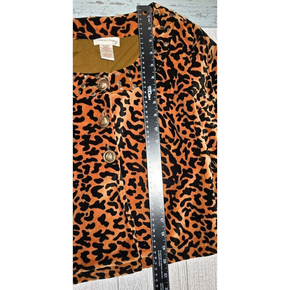Velvet Cropped Jacket Leopard Print 3-Button Monroe & Main LARGE Orange Black - Picture 8 of 10